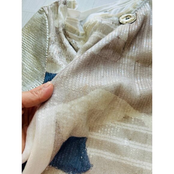 Elisa Cavaletti Women's Medium Italian Sequin Mesh Overlay Dress Beige/Blue - Picture 11 of 15